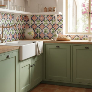 Carreau Aquarelle Flore Modèle Marine Coral Vert