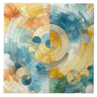 Carreau Aquarelle géométrique bleu et jaune Abstrait