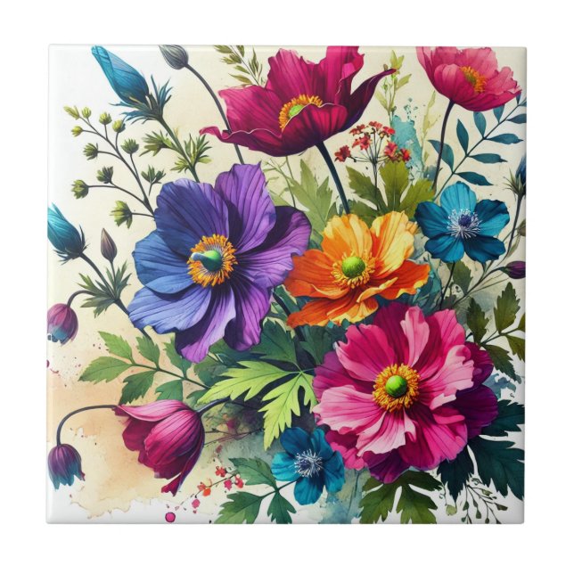 Carreau Aquarelle gras Floral (Devant)