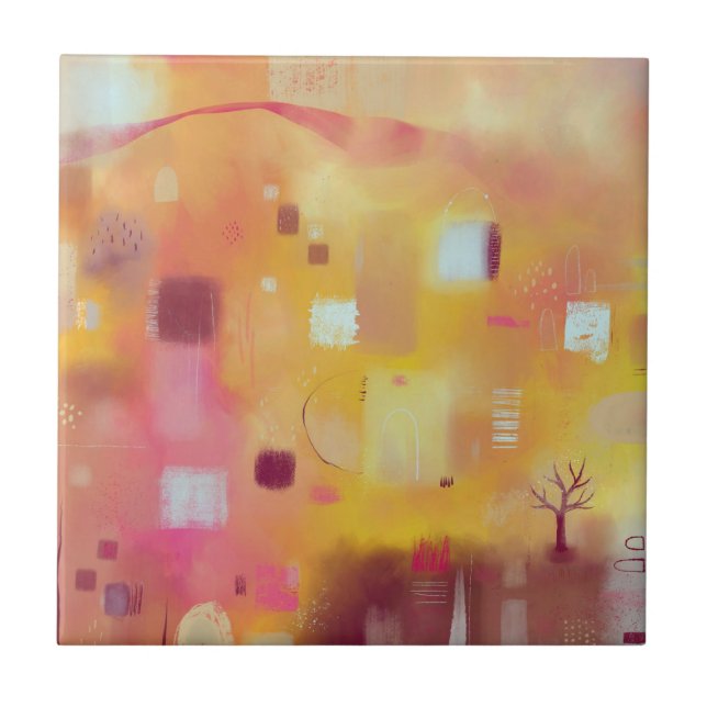 Carreau Aquarelle jaune Abstraite moderne (Devant)