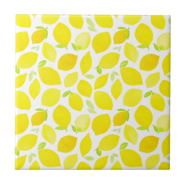 Carreau Aquarelle jaune clair Motif citron (Devant)