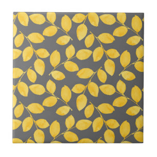 Carreau Aquarelle jaune et gris moutarde Feuilles