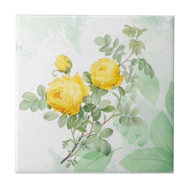 Carreau Aquarelle Jaune Rose Jardin Fleur Nature Art (Devant)