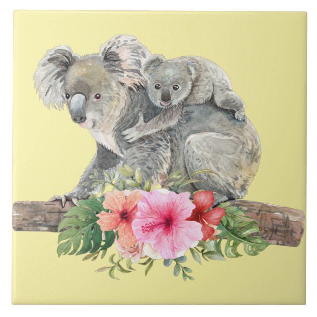 Carreau Aquarelle Koala Oears mignonne maman & bébé (Devant)