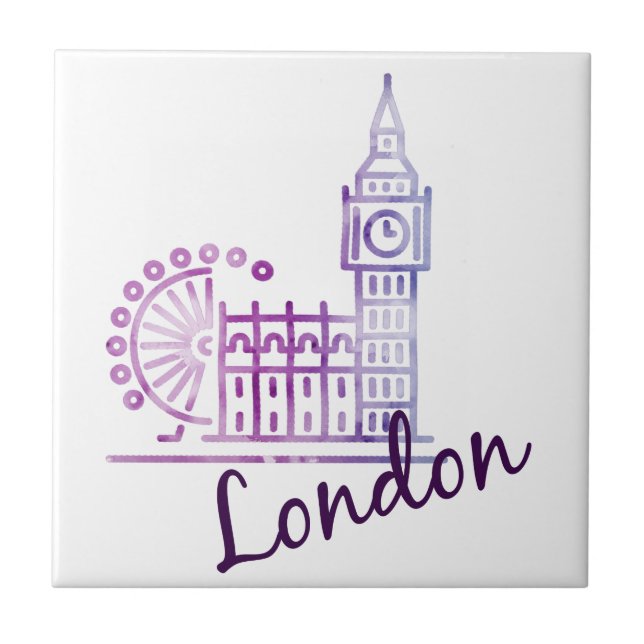Carreau Aquarelle Londres Carrelage en céramique Big Ben - (Devant)