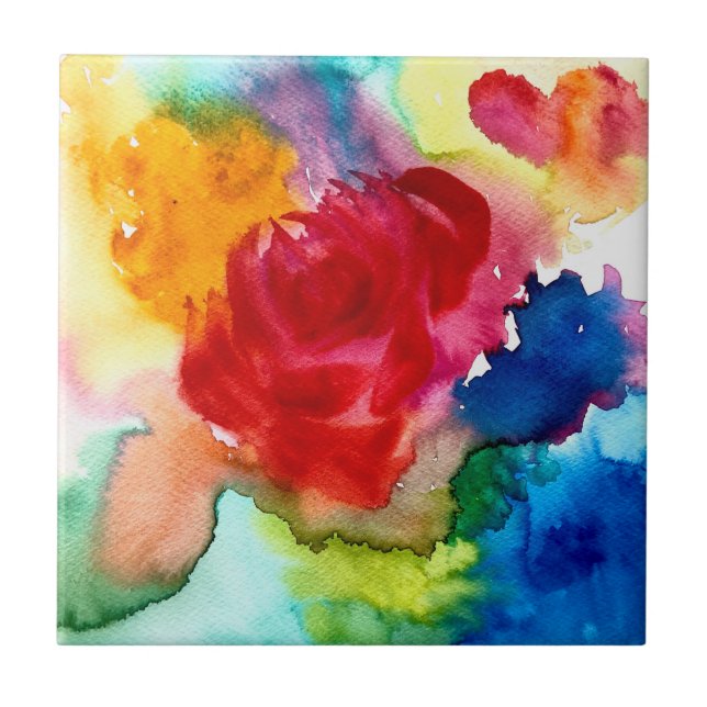 Carreau Aquarelle magnifique art rose abstrait (Devant)