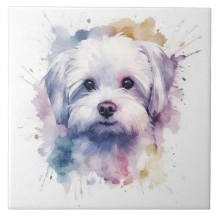 Carreau Aquarelle Maltese Terrier