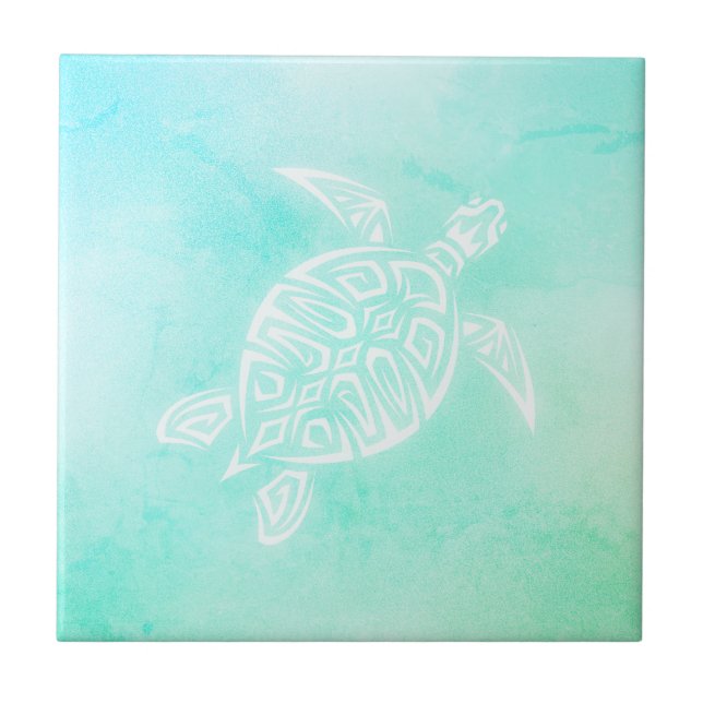 Carreau Aquarelle maritime de la côte de la tortue blanche (Devant)