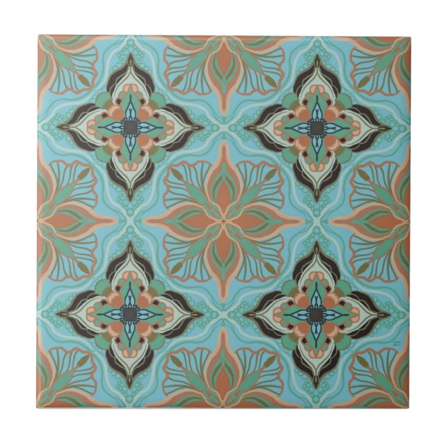 Carreau Aquarelle Marocaine Bleu Carrelage Floral (Devant)