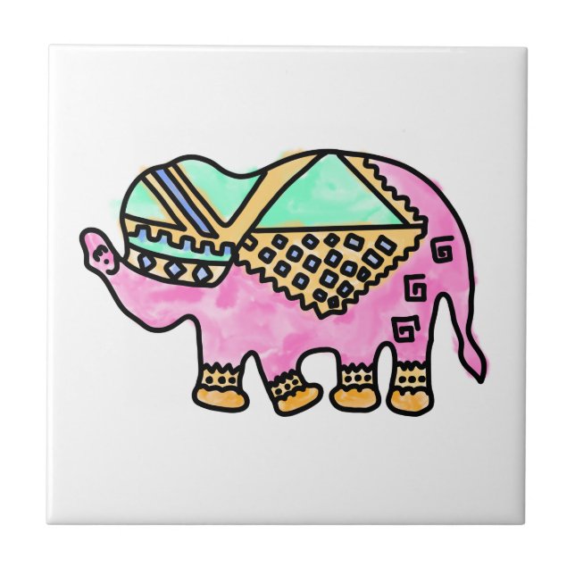 Carreau Aquarelle moderne de l'éléphant coloré (Devant)