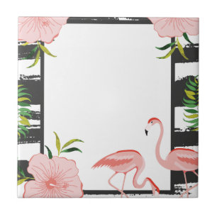 Carreau Aquarelle moderne noir blanc rayure Flamant rose r