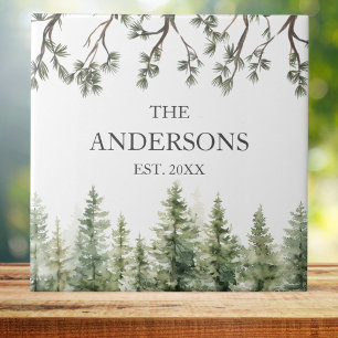 Carreau Aquarelle Monogramme Pins rustiques et branches