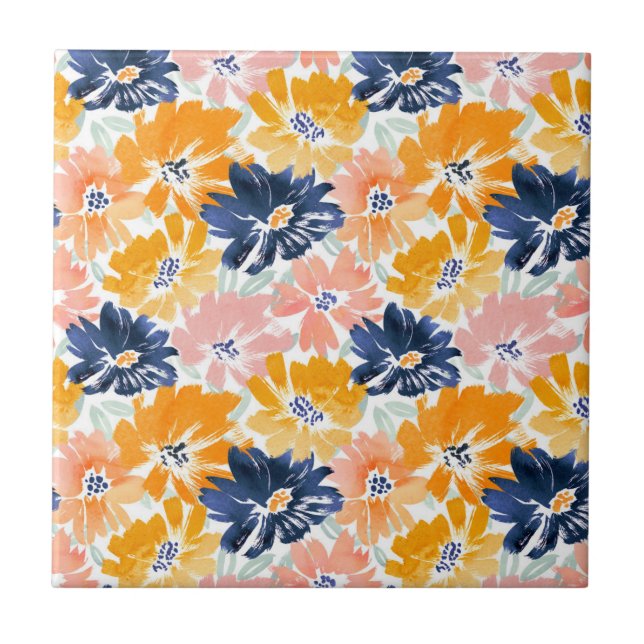Carreau Aquarelle Motif Floral Rétro (Devant)