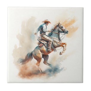 Carreau Aquarelle occidentale poussiéreuse « Bucking Bronc