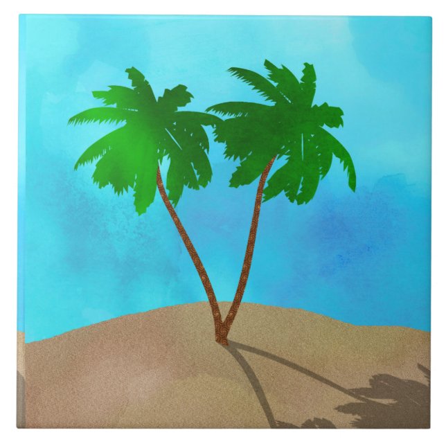 Carreau Aquarelle Palm Tree Beach Scene Collage (Devant)