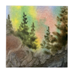 Carreau Aquarelle paysage nocturne Pine Tree tuile