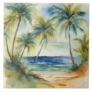 Carreau Aquarelle Plage tropicale Palmiers