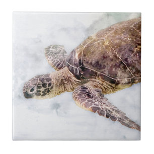 Carreau Aquarelle réaliste de la tortue de mer hawaïenne