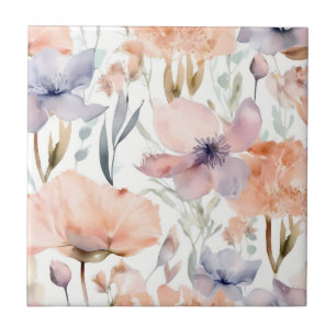 Carreau Aquarelle rose et bleu Fleurs