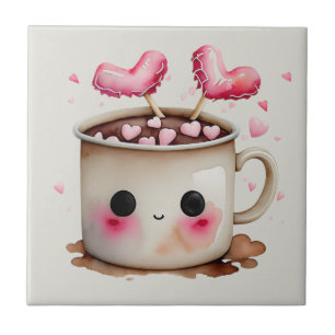 Carreau Aquarelle rose et crème mignonne Chocolat chaud Mu