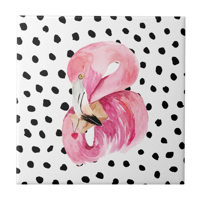 Carreau Aquarelle rose exotique moderne Flamant rose & poi (Devant)