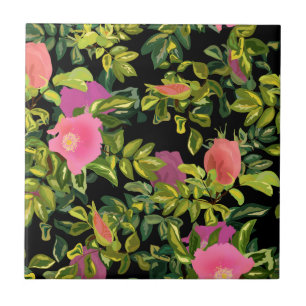 Carreau Aquarelle rose fleurs rose rétro fleurie botanique