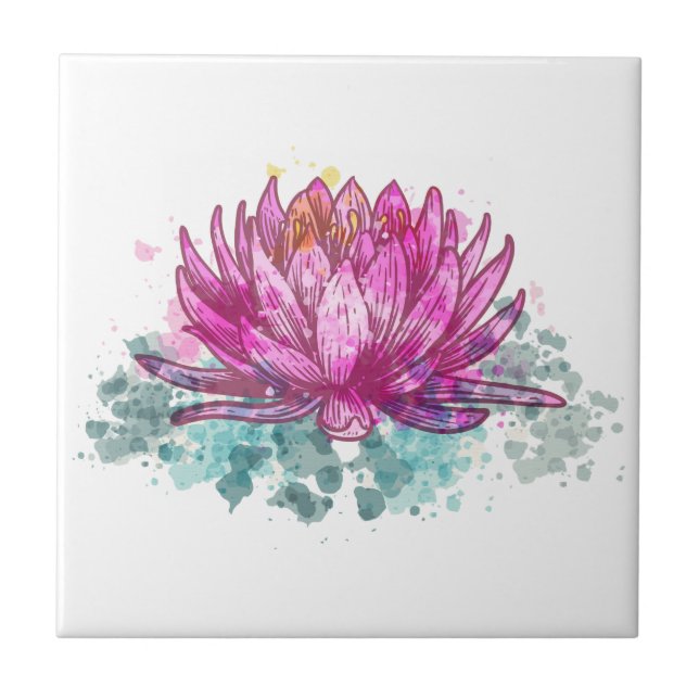 Carreau Aquarelle rose Lotus Fleur (Devant)