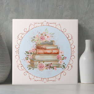 Carreau Aquarelle Roses Roses Roses et Livres Floral Coupé
