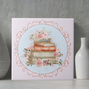 Carreau Aquarelle Roses Roses Roses et Livres Floral Coupé