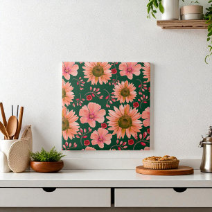 Carreau Aquarelle rouge verte Florale