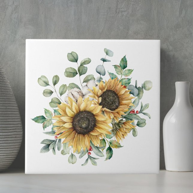 Carreau Aquarelle Russe Autumn Sunflower Bouquet (In situ)