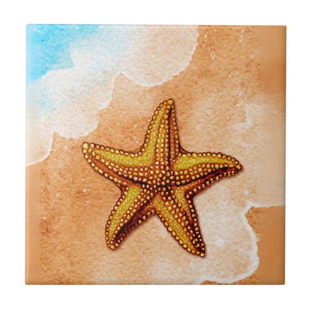 Carreau Aquarelle Starfish sur la plage (Devant)