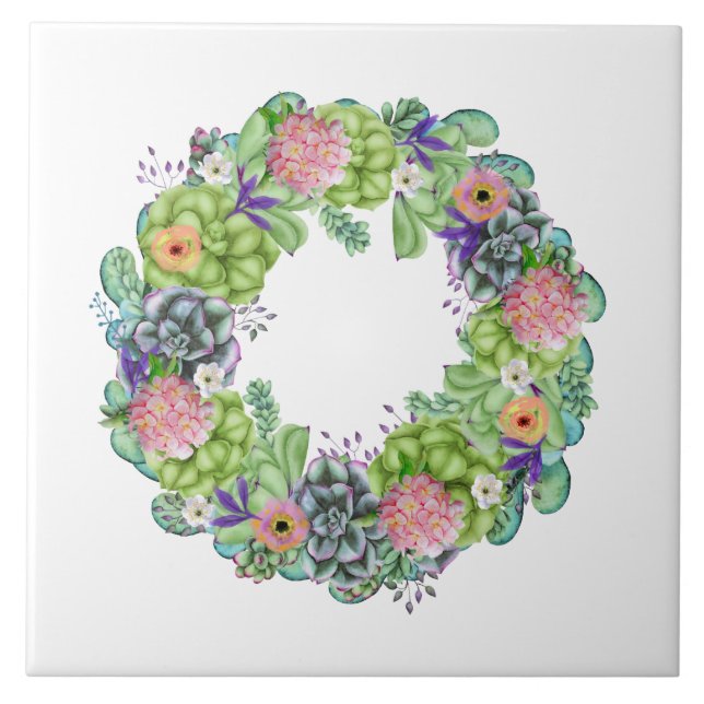 Carreau Aquarelle Succulente Courbe Florale (Devant)