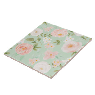 Carreau Aquarelle transparente Floral rose et Pêche