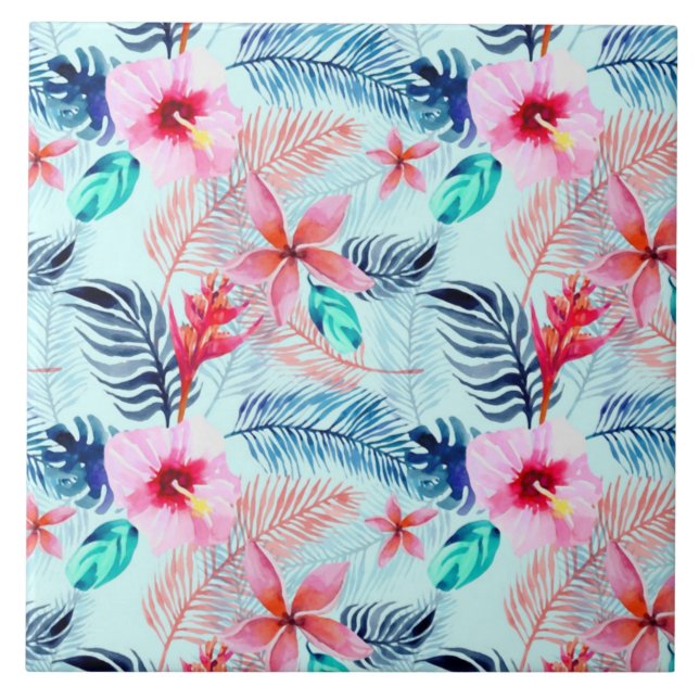 Carreau Aquarelle Tropical Exotique Botanique Floral  (Devant)