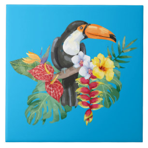 Carreau Aquarelle tropicale Toucan & Fleurs