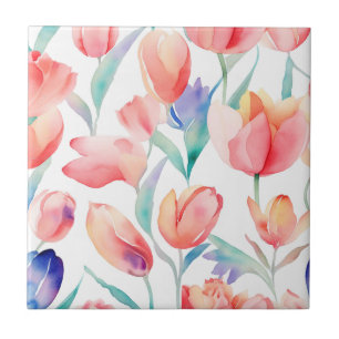 Carreau Aquarelle Tulipes Motif en céramique