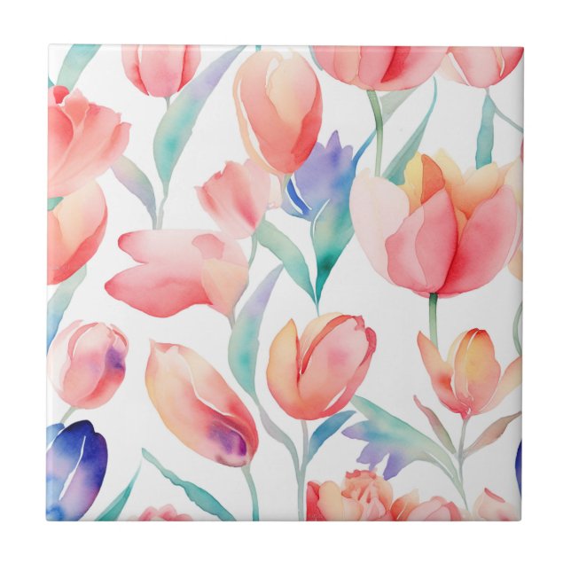 Carreau Aquarelle Tulipes Motif en céramique (Devant)