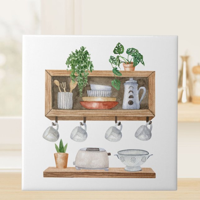 Carreau Aquarelle Ustensiles de cuisine Style Boho (Close up)