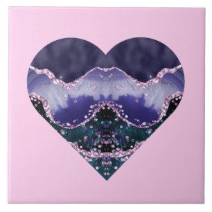 Carreau Aquarelle vert violet de l'océan Regardez le coeu