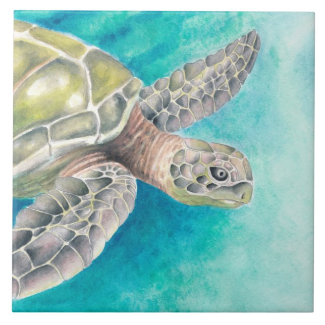 Carreau Aquarelle verte de la tortue marine (Devant)