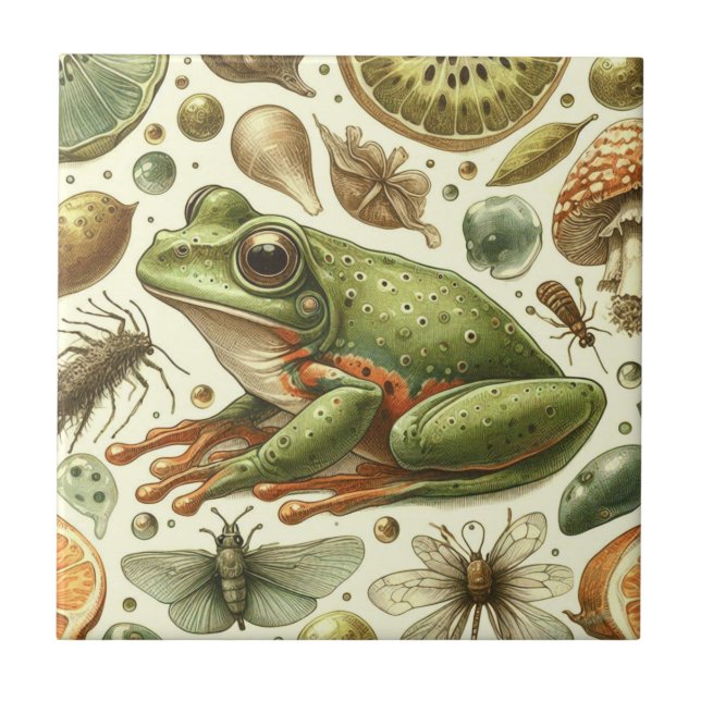 Carreau Aquarelle vintage de grenouille (Devant)