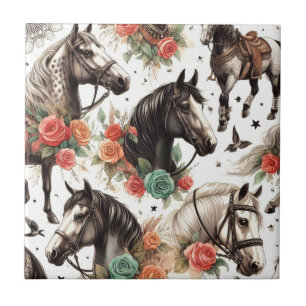 Carreau Aquarelle vintage Peinture Cheval sans joint