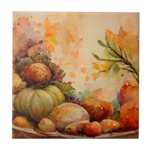 Carreau Aquarelle Vintage Rustique Orange Automne Citrouil