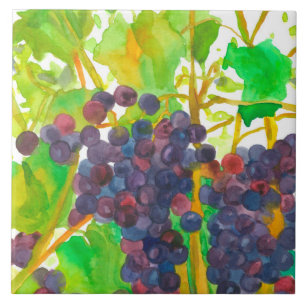 Carreau Aquarelle violette Raisins de vin