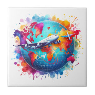 Carreau Aquarelle Voyageons dans le monde