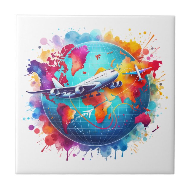 Carreau Aquarelle Voyageons dans le monde (Devant)