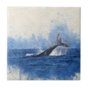 Carreau aquarelles, bleu baleine marine