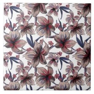 Carreau Aquarelles Crimson Floral sur blanc