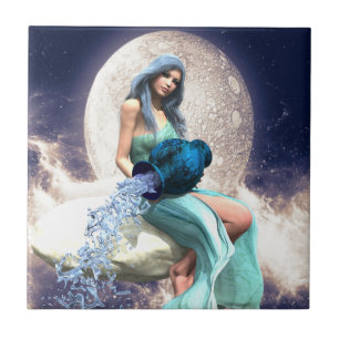 Carreau Aquarius - Une femme qui verse de l'eau d'un Jug